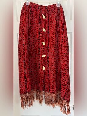 Magic Boho Midi - Women’s Crimson/Black, Tribal Inspired Print, Skirt. One Size.